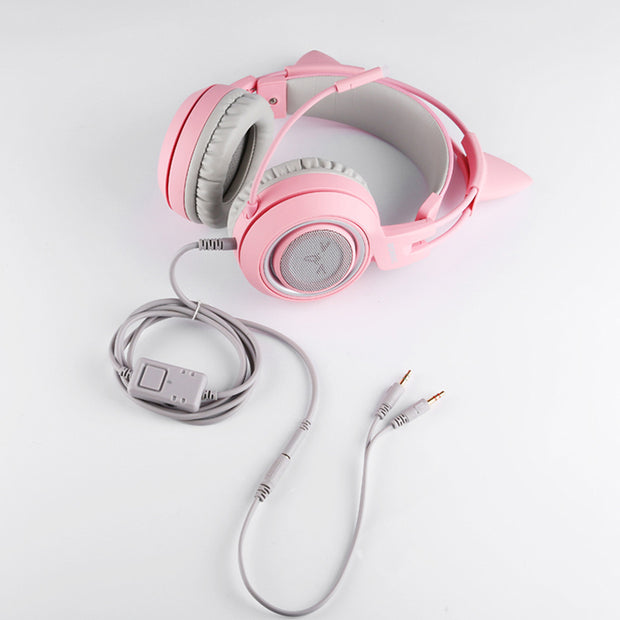 SOMIC G951s Pink Girl Cat Ear Gaming Headphone 3.5mm Plug Cute Headset for PC Xbox one PS4 Phone Pad Girl Kids Gaming Headset