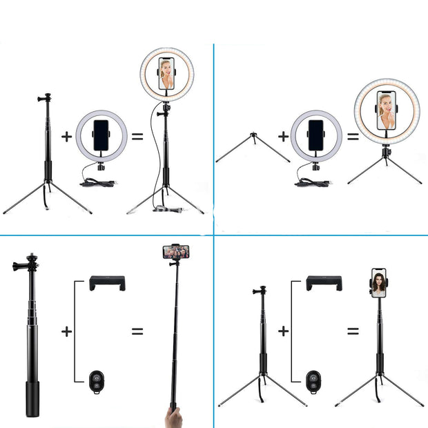 Compatible with Apple, 10 LED Ring Light Lamp Phone Selfie Camera Studio Video Dimmable Tripod Stand