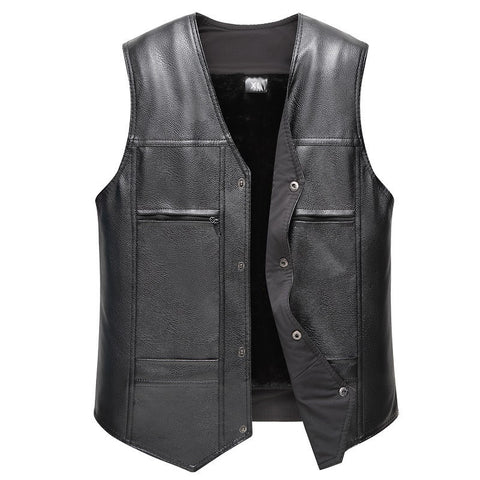 Leather Vest Men's Autumn And Winter Warm Vest Casual Plus Velvet Thick Vest