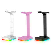 Desktop Gamer 2 In 1 RGB Headphone Stand Power Strip Desk Gaming Headset Holder With 2 USB Charging Earphone Hanger