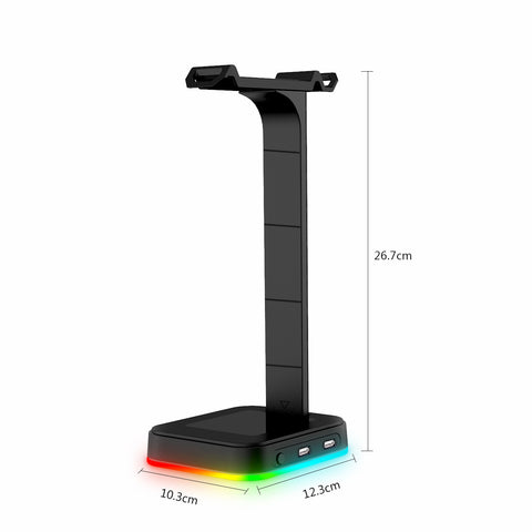 Desktop Gamer 2 In 1 RGB Headphone Stand Power Strip Desk Gaming Headset Holder With 2 USB Charging Earphone Hanger