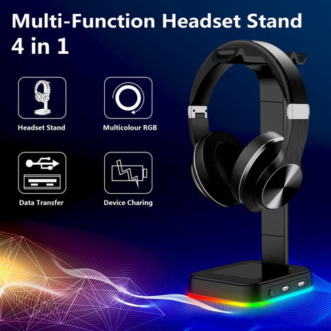 Desktop Gamer 2 In 1 RGB Headphone Stand Power Strip Desk Gaming Headset Holder With 2 USB Charging Earphone Hanger