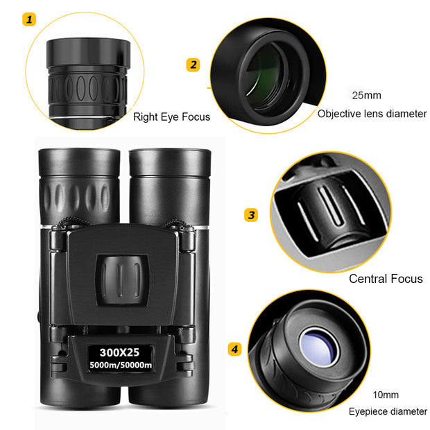 300x25 Binoculars High Magnification HD Folding Night Vision